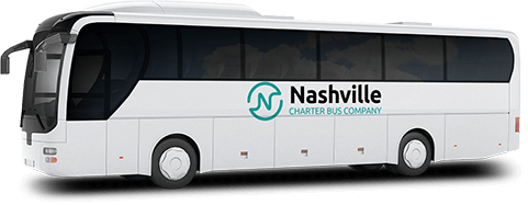 a plain white bus with a nashville charter bus company logo on it